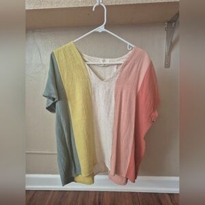 Entro Multicolor V Neck Short Sleeve Top